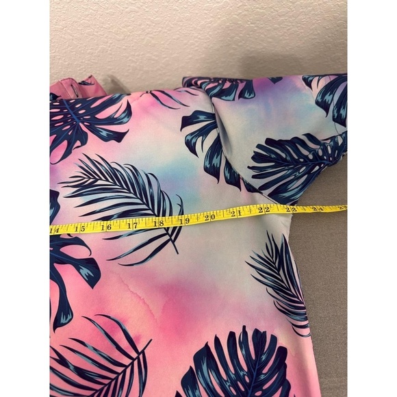 Good Vibes Tropical Palm Leaf Button-Up Shirt Men’s L – Stretch Polyester Retro - Picture 7 of 8